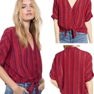 Red top Rails button front shirt V neck  short kimono sleeves Rails blouse top